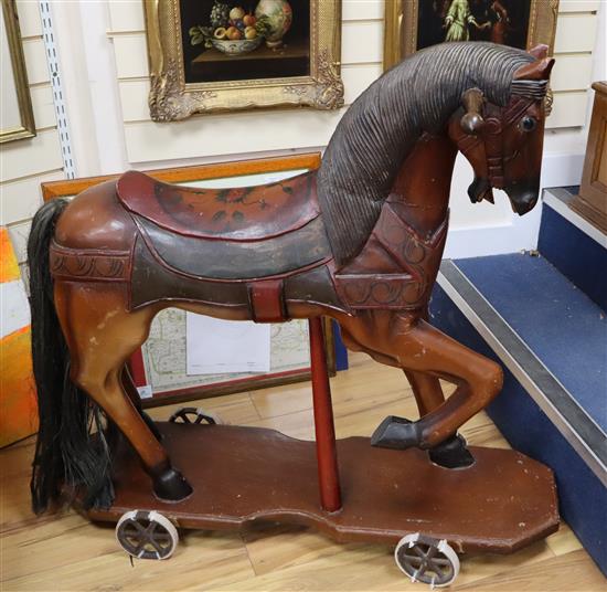 A painted wood childs horse W.103cm